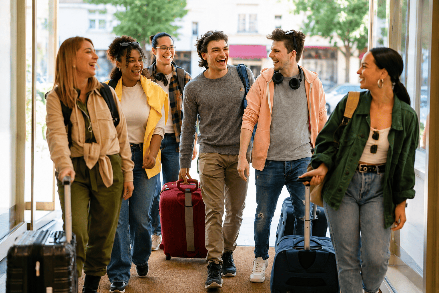 Des étudiants qui voyagent avec leur valises en main 